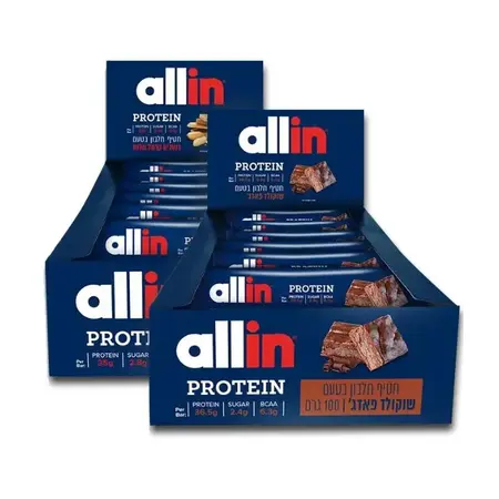 מבצע כמות זוגות של חטיפי חלבון אול אין 100 גרם 24 יח' (בחירת טעמים)